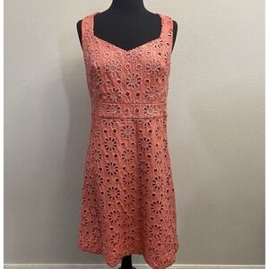 Anthropolgie MAEVE Coral Shine‎ Metallic Eyelet Knee Lenth Dress Size 6 FLAW